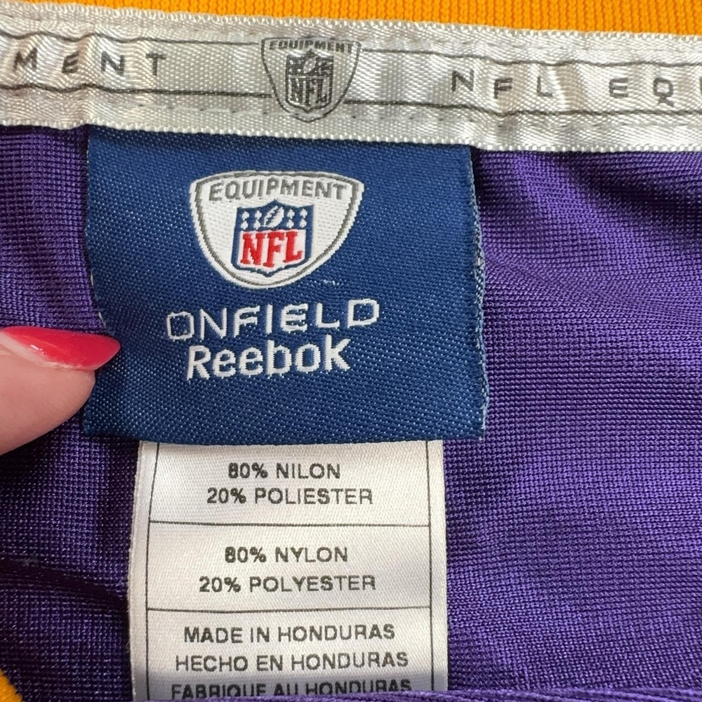 Minnesota Vikings Jersey Mens Medium Purple NFL Football Brett Favre 4 Reebok - Picture 10 of 16